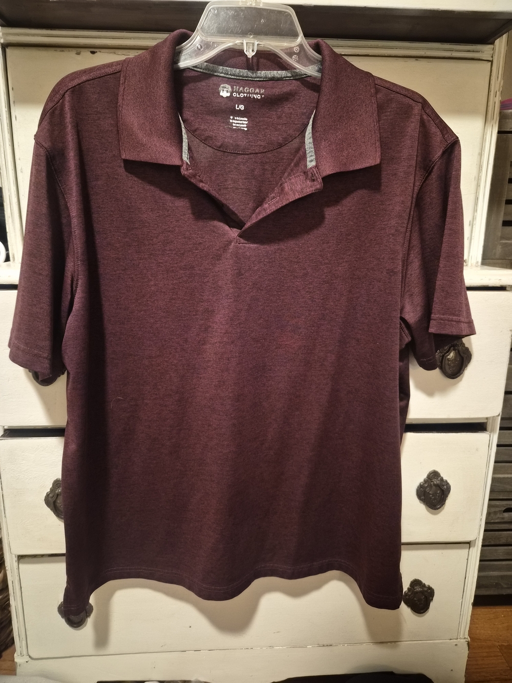 Haggar Burgundy Heather Performance Polo Shirt L